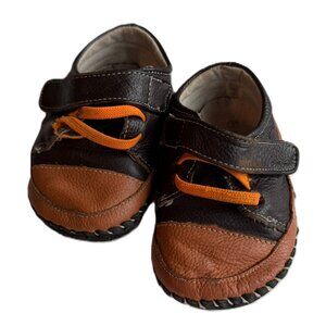 5/$10 | Baby Walking Shoes 12-18M Size Omn Mixed Brown Leathers and Orange